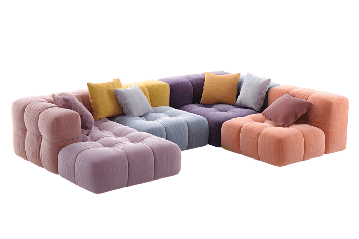 Colorful sectional sofa in pastel shades