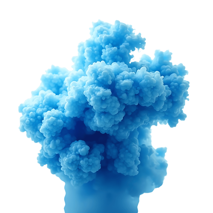 Fluffy blue cloud explosion effect on black background
