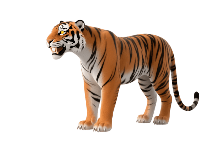 Roaring tiger with orange and black stripes