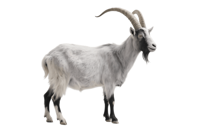 Standing goat with horns on transparent background