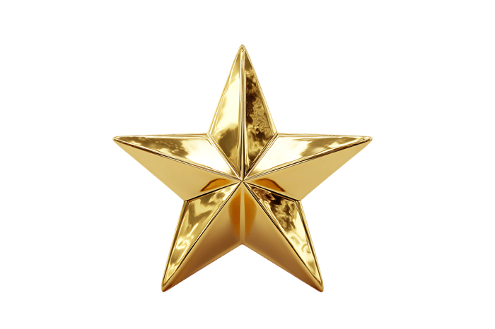 Shiny gold star on black, achievement and quality concept.