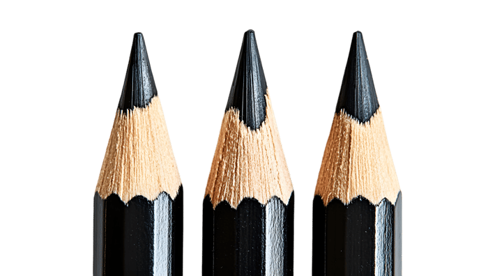 Three pencils showing different stages of sharpening.
