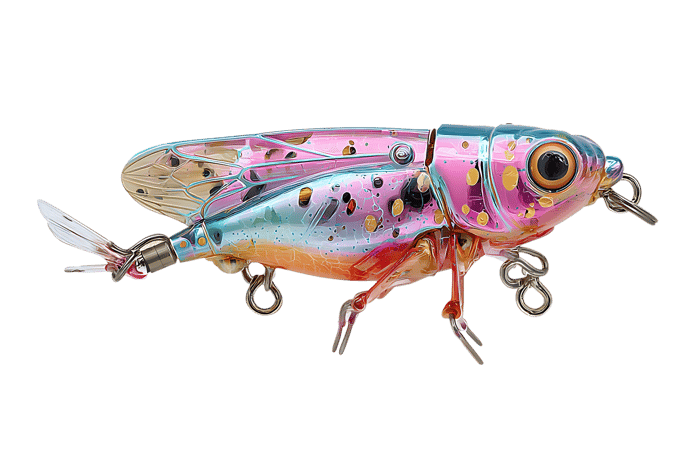 Vibrant iridescent cicada lure.