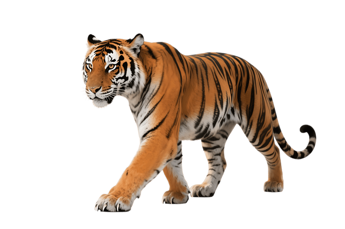 Walking tiger on transparent background