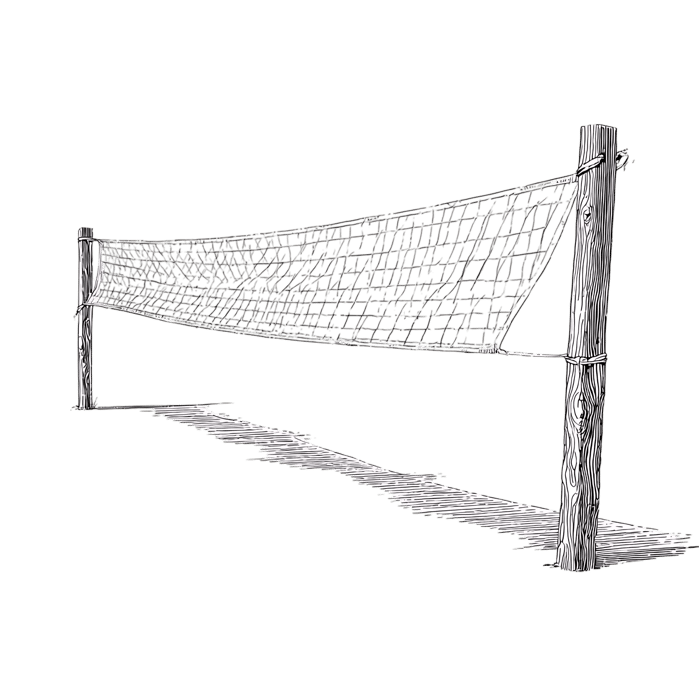 Volleyball net on a beach. Summer sport, recreation.
