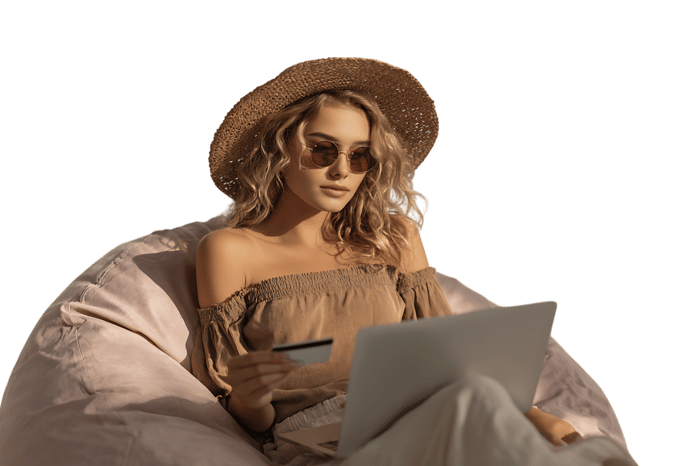 Young woman online shopping from home