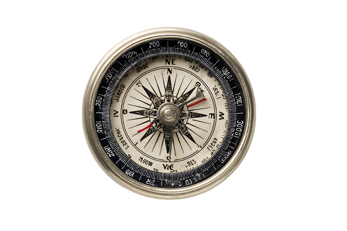 Antique compass pointing North. Direction, travel, exploration concept.