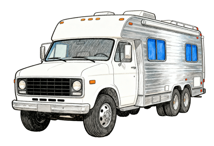 Vintage rv illustration, classic camper for travel and recreation