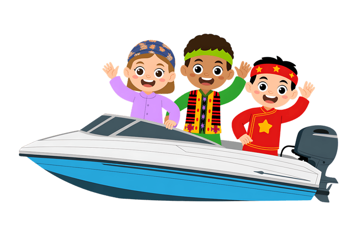 Multicultural kids on a boat trip