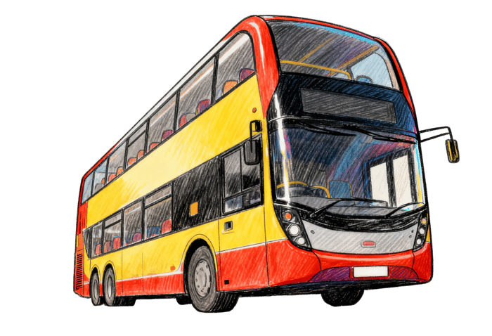Red and yellow double decker bus illustration