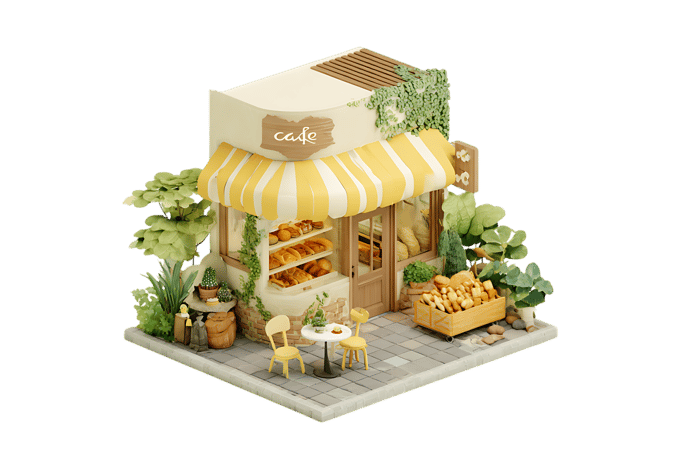 Cute miniature cafe model with yellow awning