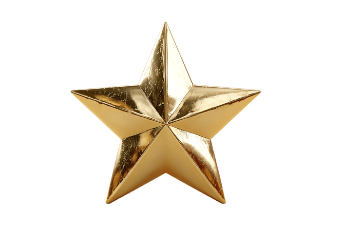 Shiny gold star isolated, achievement, quality symbol.