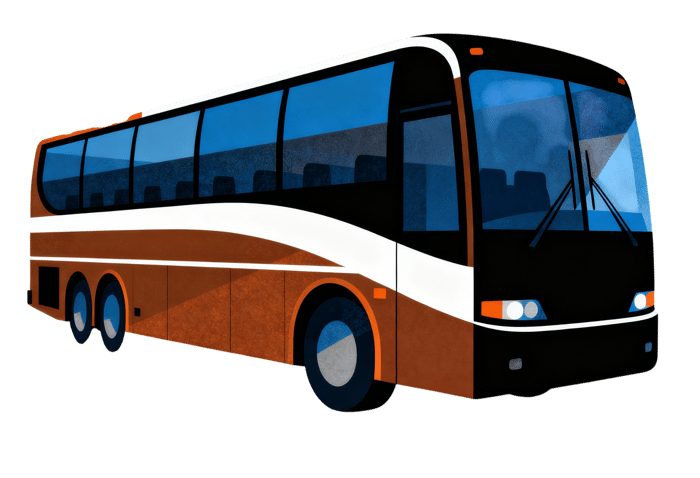 Illustration of a brown and black tour bus
