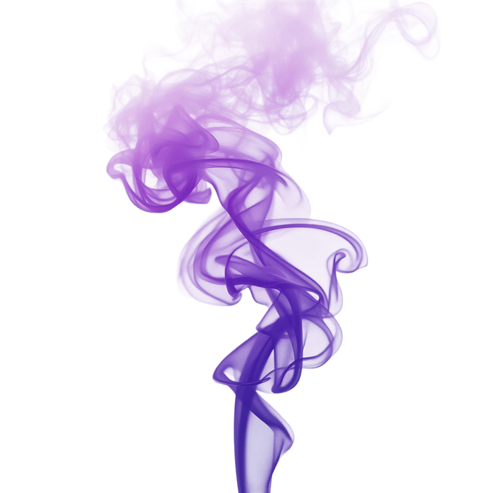 Purple smoke wisps on transparent background
