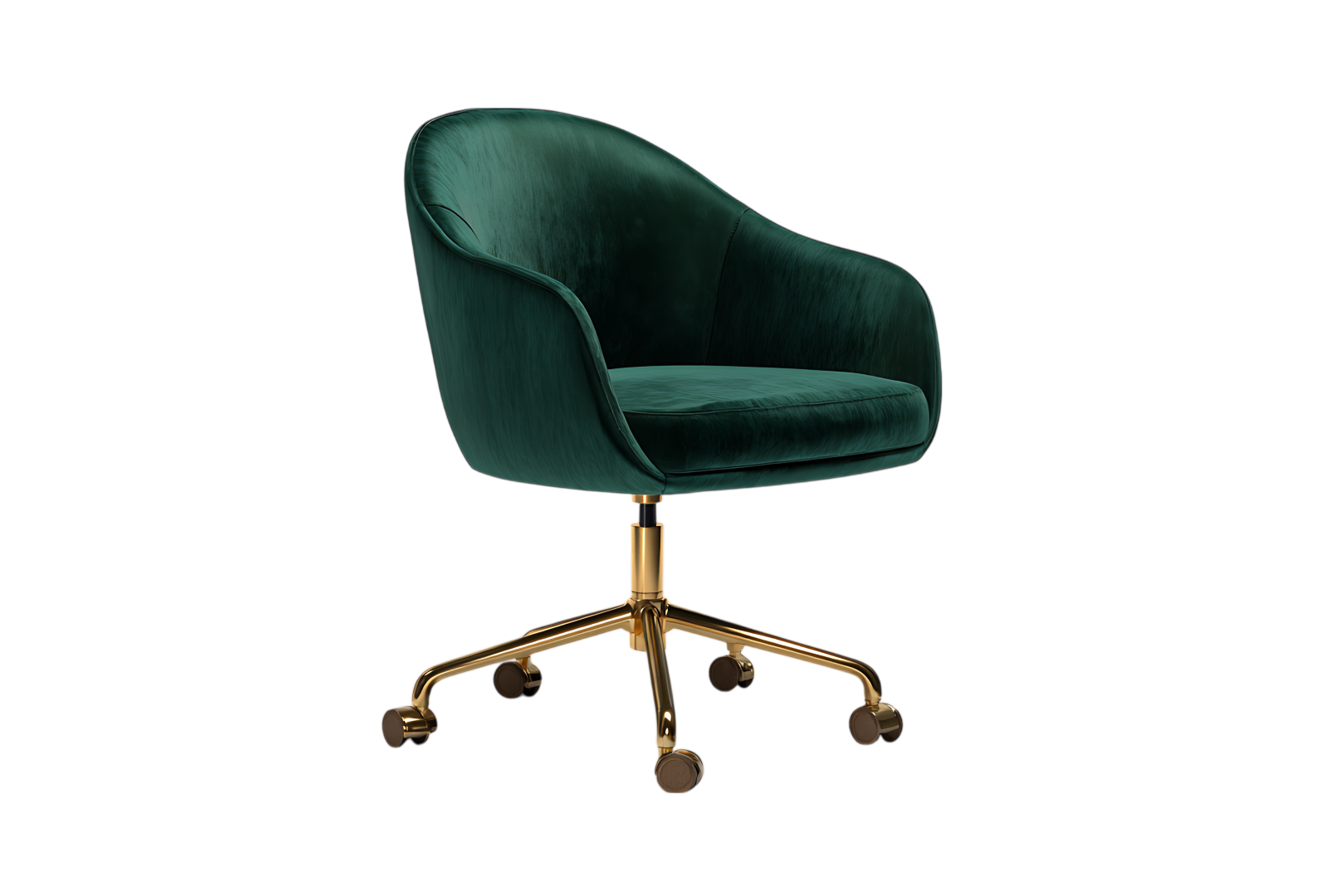 Elegant emerald green velvet office chair with gold base