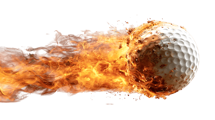 Golf ball on fire, symbolizing power, speed, and competition276.