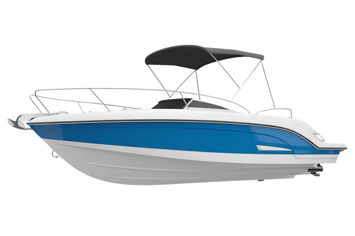 Modern blue and white motorboat for recreation and watersports