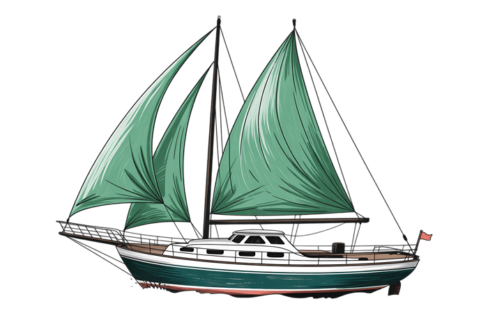 Illustration of a sailboat with green sails