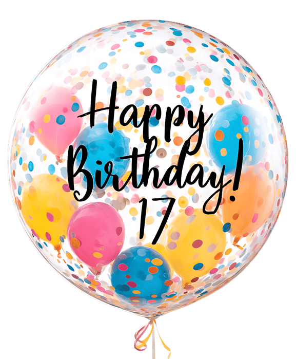 Happy 17th Birthday! Colorful confetti balloon