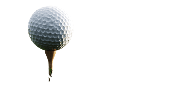 Golf ball on tee against dark background, ready for the first drive.