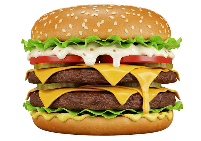 Juicy double cheeseburger with melted cheese