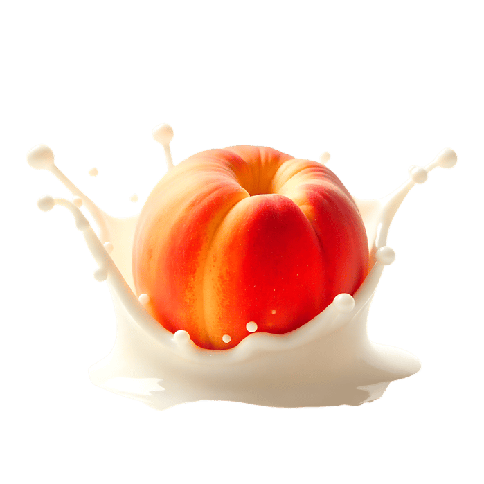 Red apple dropping into milk creating a splash, isolated on white background