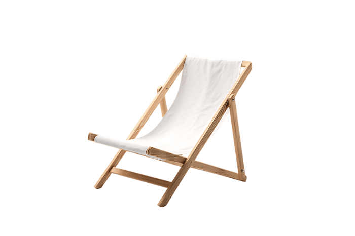 Relaxing wooden deck chair with white canvas335