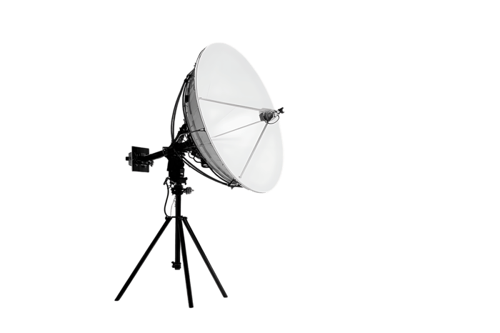 A large satellite dish antenna pointed to the sky at night.