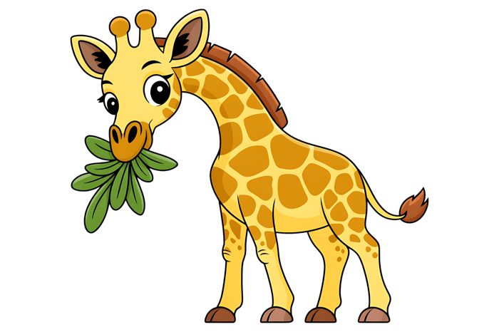 Cartoon giraffe eating leaves