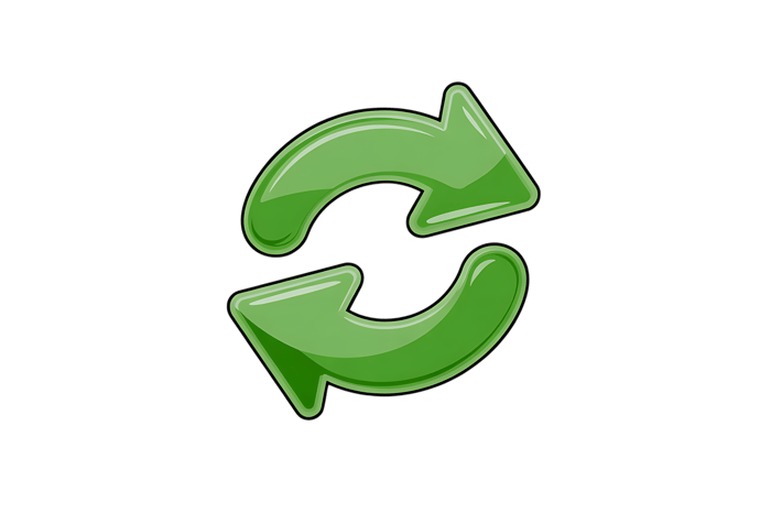 Green circular arrows, reload, refresh, recycle illustration