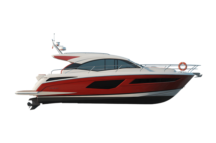 Sleek red and white luxury motor yacht for cruising