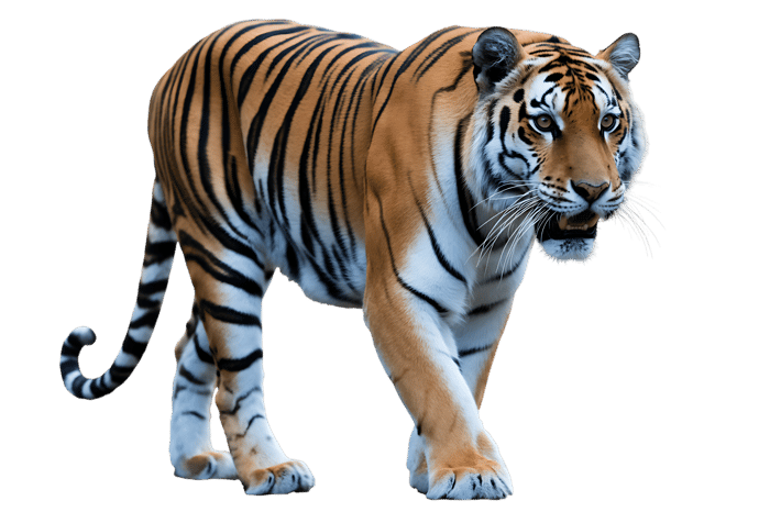 Striking tiger prowling forward