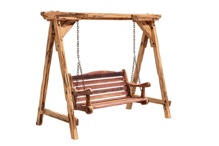 Wooden swing, rustic garden furniture