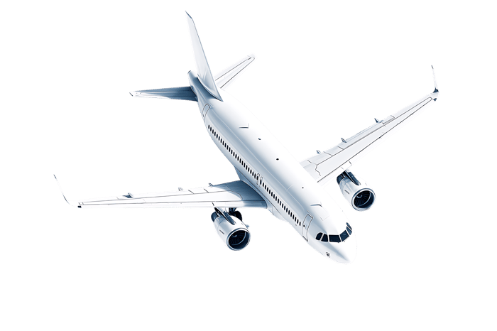 White airplane soaring through the sky. Travel, journey, and aviation concept.