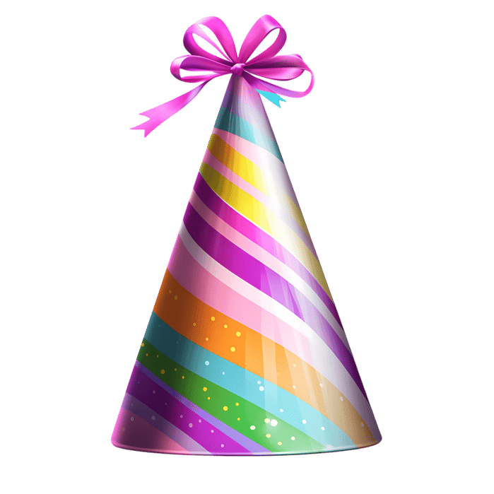 Colorful party hat with pink ribbon316