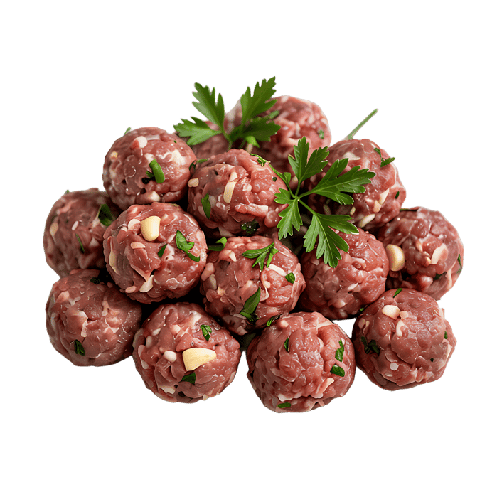 Raw meatballs prepared for cooking.