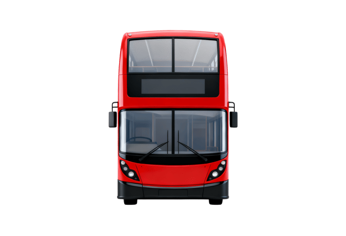 Red double decker bus front view