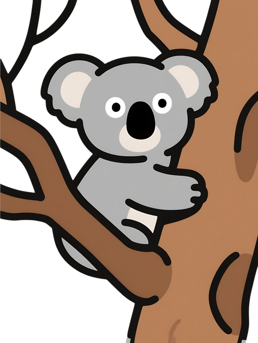 Cartoon koala bear in tree illustration
