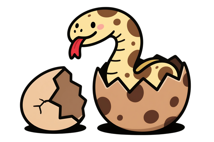 Cartoon snake hatching from egg