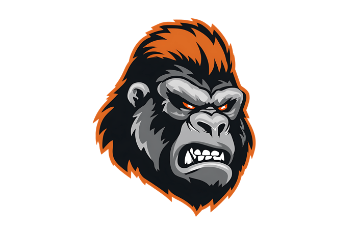 Cartoon style angry gorilla head with orange mane