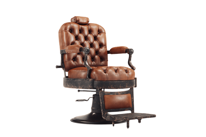 Brown leather barber chair, classic design.