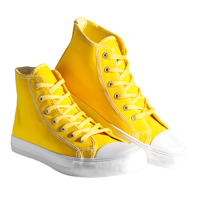 Pair of vibrant yellow canvas high top sneakers