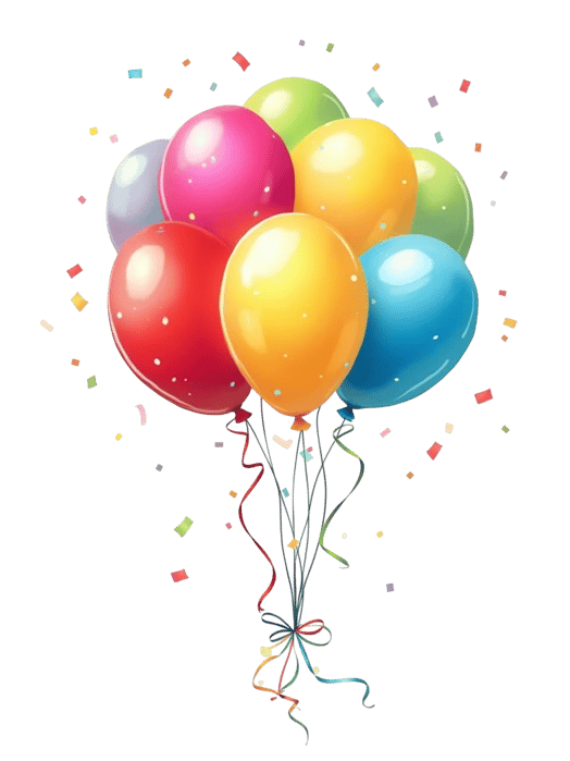 Colorful balloons with ribbons for party and birthday celebrations transparent