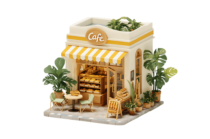 Charming miniature cafe model with outdoor seating