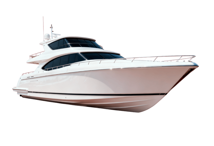 Modern white motor yacht on transparent background