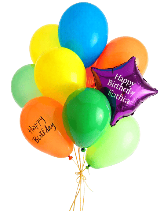 Colorful birthday balloons bouquet with happy birthday wishes