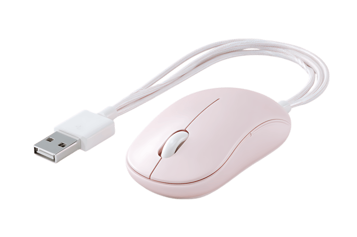 Pink USB computer mouse on white background