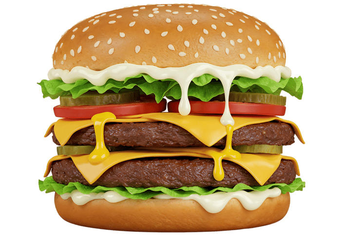 Juicy double cheeseburger with melted cheese and sauce