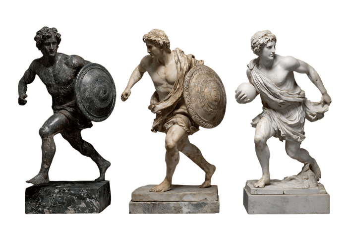 Three antique marble sculptures of athletes