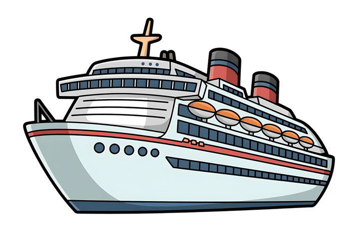 Cartoon cruise ship illustration for travel and vacation designs